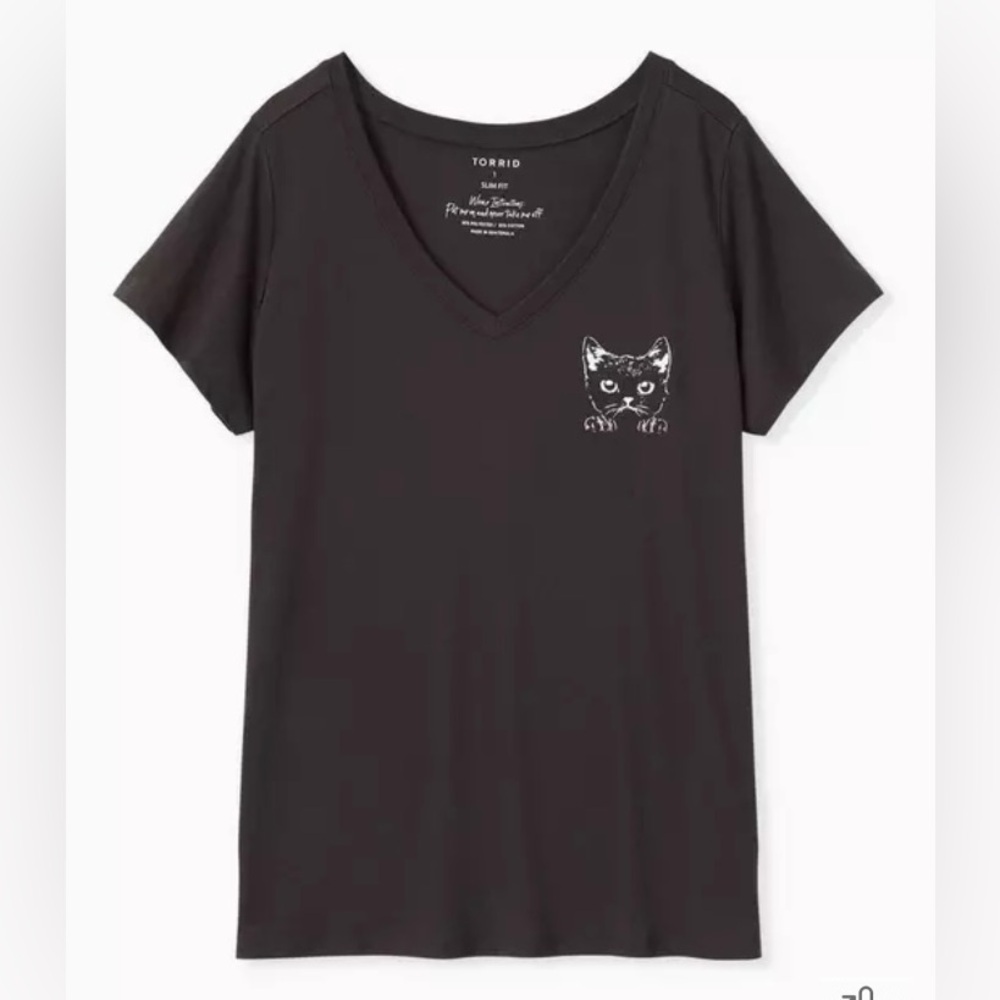 Torrid Black Slim Fit Cat V-Neck Tee Size 1